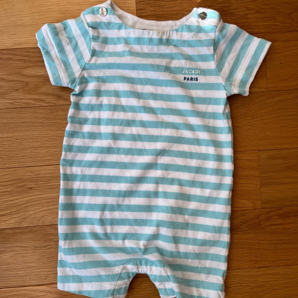Jacadi blue and white striped romper